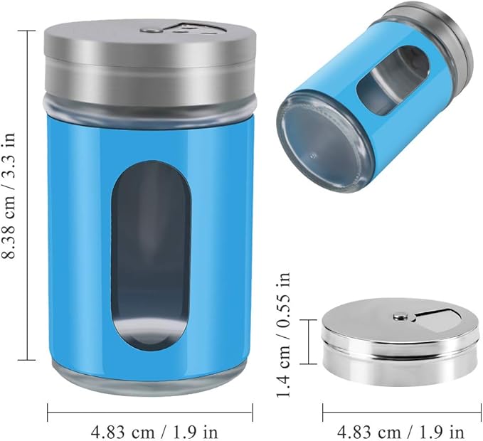 Accmor 2pcs Salt and Pepper Shakers,Stainless Steel Shaker for Salt Powder Sugar Cinnamon Pepper, Spice Dispenser with Adjustable Pour Holes,Blue
