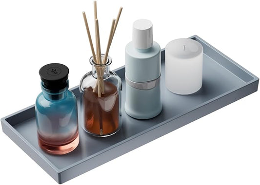 Vanity and Bathroom Tray, 11.8" ABS Countertop Organizer,Waterproof Vanity Tray for Toilet Tank,Perfume,Soap,Keys,Bathroom Accessories,Kitchen and Bath Trays,Non Slip Small Trays,Gray