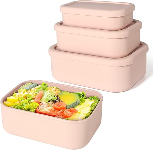 Silicone Food Storage Containers, Set of 3 Rectangular BPA-Free Silicone Lunch Box Containers with Lids, Airtight, Leak-Proof, Freezer, Microwave & Dishwasher Safe (10.2oz, 23.6oz, 44oz)