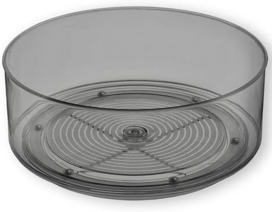 Home Intuition Round Plastic Grey Lazy Susan Turntable Food Storage Container for Kitchen (9" Round, 1 Pack)