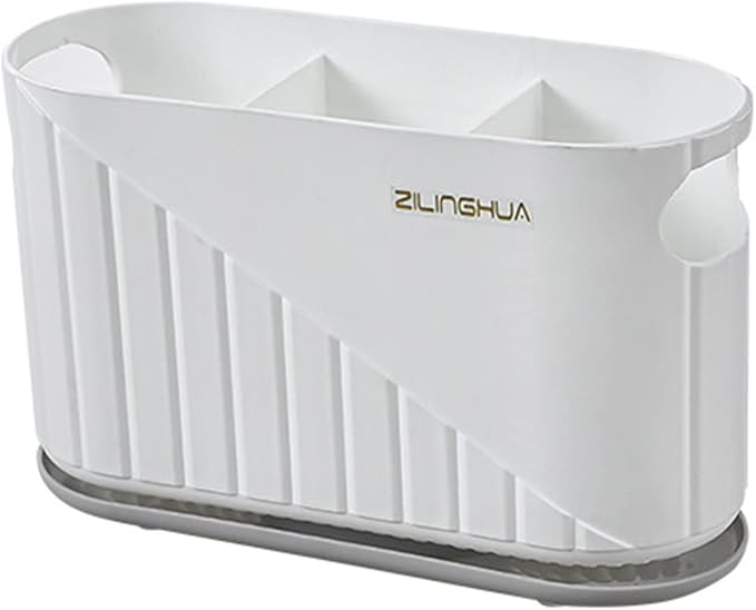 Kitchen Cutlery Drainer Utensil Holder Cutlery Storage Box Wall-Mounted Tableware Storage Holder Utensil Caddy Flatware Organizer Countertop (White)
