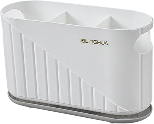 Kitchen Cutlery Drainer Utensil Holder Cutlery Storage Box Wall-Mounted Tableware Storage Holder Utensil Caddy Flatware Organizer Countertop (White)