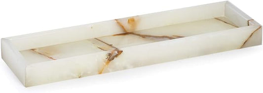 Bey-Berk Marble Bathroom Tray 14.25 x 3.75 x 4 (LxWxH) Polished Marble for Bath, Kitchen and Bedroom, Stone Vanity for Organization and Display, Handcrafted - Green Onyx