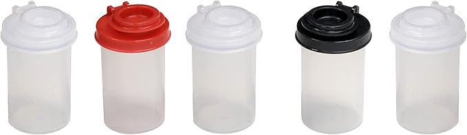 BRAZZA Salt and Pepper Shakers Moisture Proof Set, Perfect to go Camping Picnic Outdoors Kitchen Lunch Boxes Travel Spice Set Clear with Black Lids Plastic Airtight Jar Dispenser 5 small