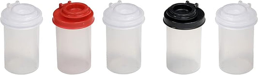 BRAZZA Salt and Pepper Shakers Moisture Proof Set, Perfect to go Camping Picnic Outdoors Kitchen Lunch Boxes Travel Spice Set Clear with Black Lids Plastic Airtight Jar Dispenser 5 small