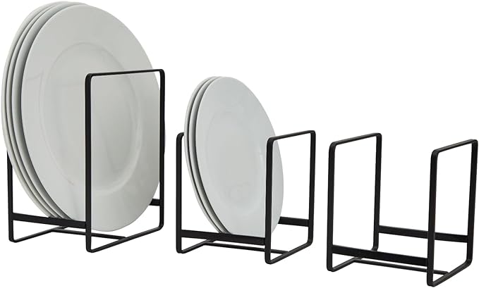 Juvale 3 Piece Plate Organizer for Kitchen Cabinet, Shelf, 2 Sizes for Pots, Pans, Cutting Boards (Black)