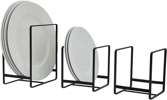 Juvale 3 Piece Plate Organizer for Kitchen Cabinet, Shelf, 2 Sizes for Pots, Pans, Cutting Boards (Black)