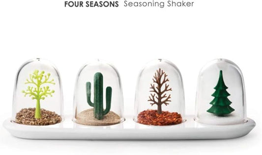 Kitchen Seasoning Jar with Tray, Seasoning Shaker, Four Seasons Design, 4 in 1