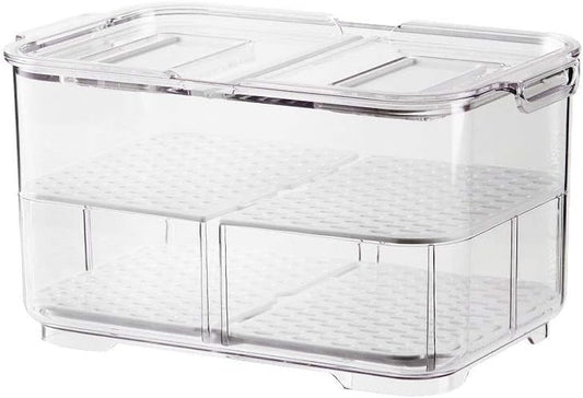 SANNO Refrigerator Food Storage Containers Stay Fresh,Food Storage Container Bin Stackable Refrigerator Freezer Organizer Fresh Keeper Drawers with Vented Lids and Removable Drain Tray