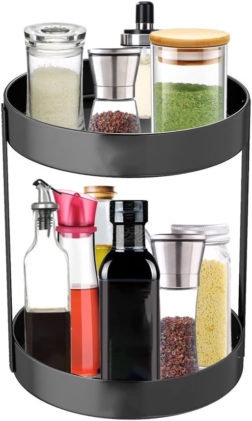 PACEKONER 2 Tier Lazy Susan, Stainless Steel Turntable, 360 Degree Spice Rack For Kitchen Bathroom Counter Organizer (11.7Inch)