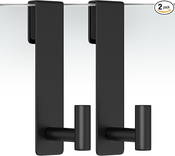 WUIVIUT T-Shape Heavy-Duty Stainless Steel Over The Glass Door Hooks - Frameless Glass Door Hooks for Bathroom Shower Towel Holder 19 cm Hook for Robe,Towels,Shower(T Shape 2 Pack, Fits 3/8'' Thick)