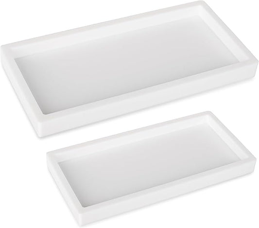Bathroom Tray, Small Vanity Tray Silicone Soap Dish Sponge Holder Kitchen Sink Organizer Bathroom Accessories for Countertop, Toilet, Shower, 2 Pack, White