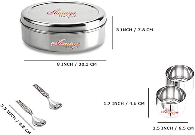 Stainless Steel Spice Box with 7 Spice Containers and 7 Spoon and Double Lid, Size No. 12