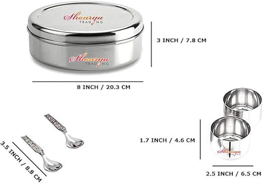 Stainless Steel Spice Box with 7 Spice Containers and 7 Spoon and Double Lid, Size No. 12