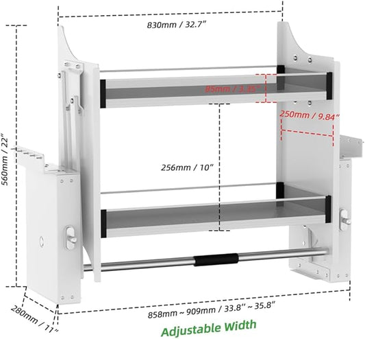 33.8-35.8 Inch Pull Down Shelf Upper Kitchen Wall Cabinet Storage Organizer, Ideal Spice Rack Organizer, White