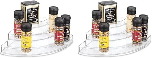 iDesign Recycled Plastic 3-Tier Stadium Spice Rack Organizer for Kitchen, Fridge, Freezer, Pantry and Cabinet Organization, The Linus Collection – 14" x 10" x 4", Clear (Pack of 2)