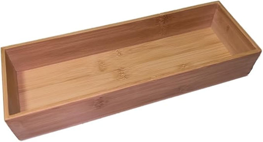 Bamboo drawer organizer Kitchen Utensil Organizer Cutlery Box for Dresser Makeup Tool Office Desk Supplies Storage and Accessories 12"x 4"x 2"