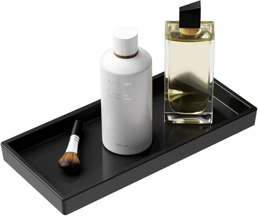 Vanity and Bathroom Tray, 6.3" ABS Countertop Organizer,Waterproof Vanity Tray for Toilet Tank,Perfume,Soap,Keys,Bathroom Accessories,Kitchen and Bath Trays,Non Slip Small Trays,Black