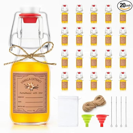20Pcs 4 oz Swing Top Glass Bottles for Vanilla Extract Homemade, Flip Top Glass Bottles with Airtight Lid for Gift Glass Food Storage Canister for Hot Sauce Beans