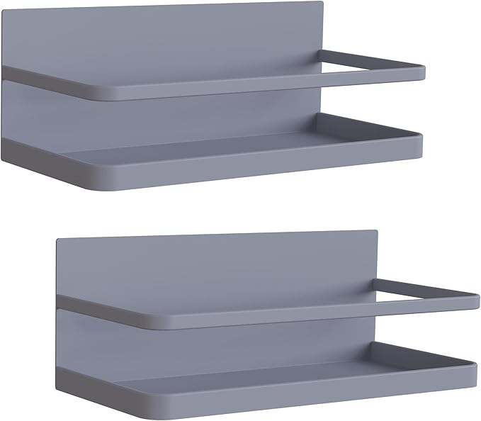 Magnetic Spice Rack Organizer Single Tier Refrigerator Spice Storage Shelf, Easy to Install The Side of The Refrigerator Can Hold spices (Gray 2)