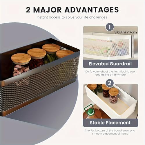 1 Magnetic Spice Rack For Refrigerator Hanging Shelf Wall Mount Kitchen Gadgets Shelves Magnet Organization (Black, 13.8''L*5.1''W*3.9''H)