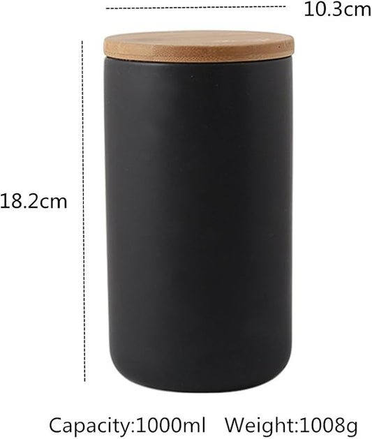 1000ml/34 oz Air Tight Jars Ceramic Storage Containers with Airtight Seal Bamboo Lids Kitchen Canisters for Tea Sugar Coffee Spice Seasoning And More