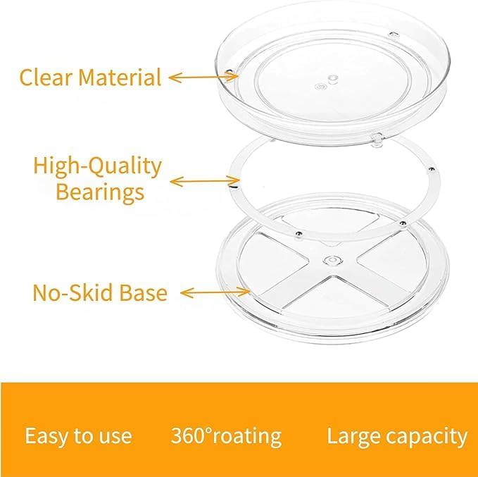 vacane 11 Inch Lazy Susan Turntable for Cabinet, Rotating Makeup Organizer Spice Rack Kitchen Organizers and Storage for Pantry, Countertop, Table, Refrigerator-Clear