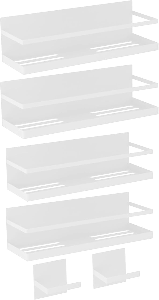 Spice Rack Refrigerator Magnetic Shelves With Magnetic Paper Towel Holder 4 Pack White