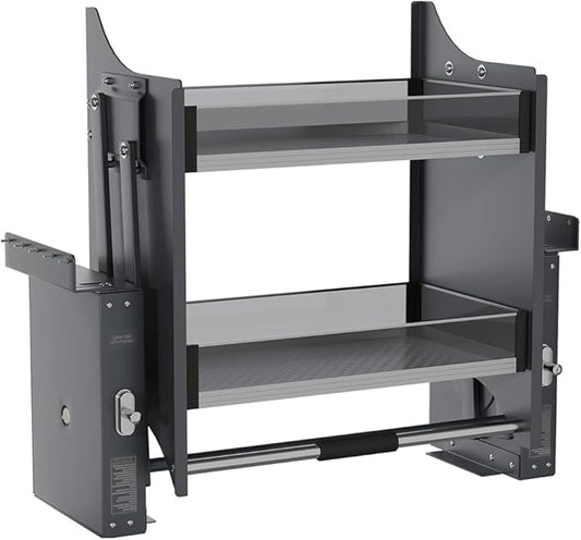 Pull Down Shelf, Kitchen Wall Cabinet Upper Storage Organizer, 2 Tier Kitchen Shelf Spice Rack, 22-24 Inch Width, Black