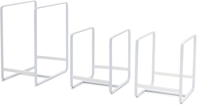 Juvale 3 Piece Plate Organizer for Kitchen Cabinet, Shelf, 2 Sizes for Pots, Pans, Cutting Boards (White) - Plate Rack