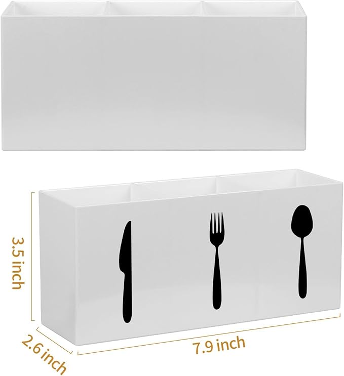 Plastic Utensil Holder, Knife Fork and Spoon Holder Silverware Caddy, Acrylic Kitchen Cutlery Storage Box, Flatware Organizer for Countertop, Indoor Outdoor Party Tableware Holder (White)