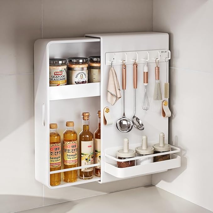 Carbon Steel Wall Mounted Kitchen Storage Pull Out Durable Slide Out Spice Racks Organizer,Two way movement,No drill Wall Mounted,Three silent sliders design, High-end Condiment Rack