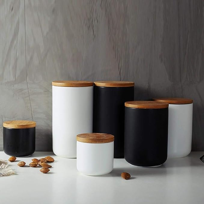 YYW Ceramic Food Storage Jar Containers Kitchen Canisters with Airtight Seal Lid for Coffee Beans Sugar Spices (Small White)