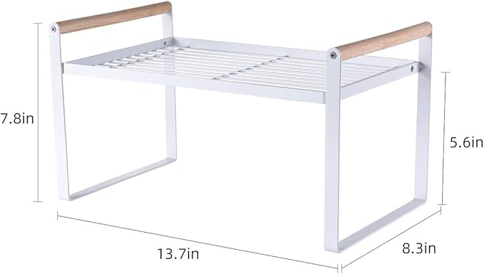 Kithchen Countertop Organizer, Cupboard Stand Spice Rack, Cabinet Pantry Shelf, Counter Organization and Storage For Kitchen Bathroom Office (White, 13.70 inches)