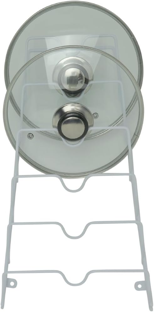 Evelots 2-in-1 Pot Lid Organizer with Towel Holder - 2 Pack, 3-Tier Cabinet Door Rack - Space-Saving Kitchen Organizer for Glass or Metal Pan Lids & Towels - Over the Door Design - Black