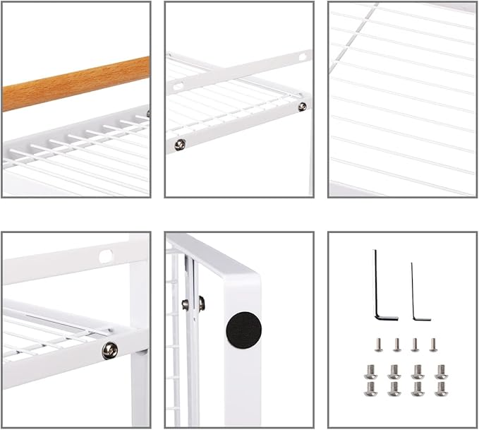 Kitchen Counter Shelf,Space Saving 2 Tier Cabinet Organizer Shelf with Wood Handle,Bathroom Countertop Shelves for Storage and Organization,16.1 x 8.3 x 12.8 Inches (White)