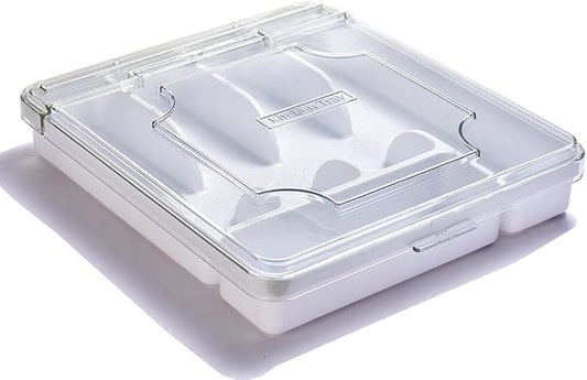 Silverware Organizer With Lid, Utensil Drawer Organizer. Removable Lid, 5 Slots Total Caddy for Flatware Cutlery Knives, Forks, Spoons.White