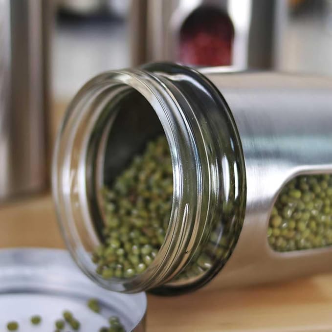 Stainless Steel Container Food Storage Jar Sealed Coffee Can Kitchen Canister with Glass Window and Airtight Lid for Tea Coffee Bean Sugar Candy Cookie Spice Flour, 1 Piece