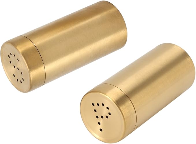 2Pack Gold Spice Jar Set, Stainless Steel, Rustproof and Screw Open Top, Ideal Seasoning Shaker Bottles for Salt, Sugar, Pepper and Paprika