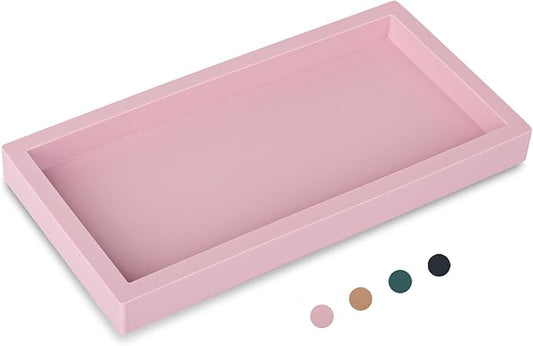 Small Silicone Bathroom Vanity Tray Rectangle Soap and Sponge Holder Kitchen Sink Organizer for Scrubber, Lotion Bottles, Perfume, Jewelry, Candle, Key Trinket Ring, Pink