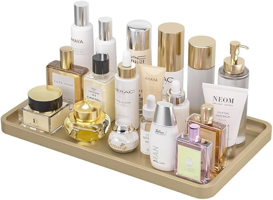 Weenson Gold Bathroom Vanity Tray for Countertop Decor Perfume Makeup Toiletries Toilet Tank, Large Bamboo Kitchen Tray for Spice Salt, Serving Tray for Food Coffee, Nightstand Candle 14.2”x8.3”