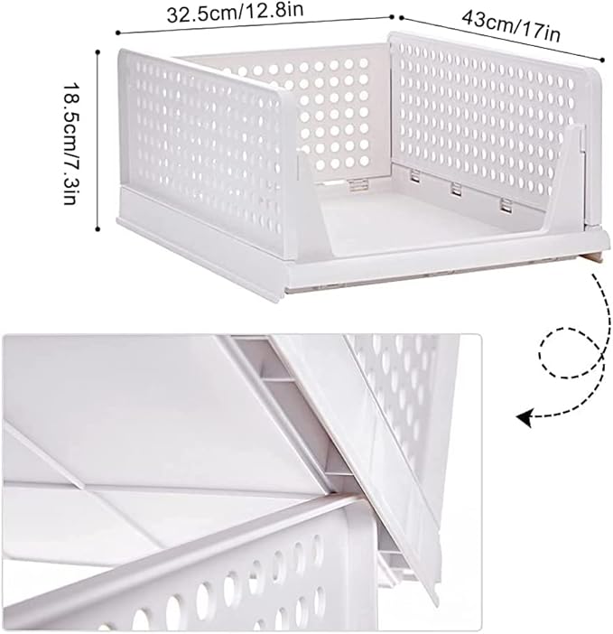 yazi Stackable Storage Bins,8 Pack Foldable Plastic Wardrobe Clothes Organizer Drawer Shelf Storage Basket Container Plastic Drawer Organizer Shelf Baskets Folding Containers Bins Cubes