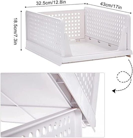 yazi Stackable Storage Bins,8 Pack Foldable Plastic Wardrobe Clothes Organizer Drawer Shelf Storage Basket Container Plastic Drawer Organizer Shelf Baskets Folding Containers Bins Cubes