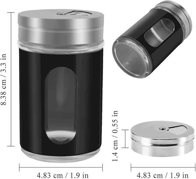 Accmor 2pcs Salt and Pepper Shakers,Stainless Steel Shaker for Salt Powder Sugar Cinnamon Pepper, Spice Dispenser with Adjustable Pour Holes,Black