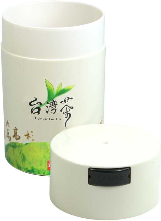 Teavac 6-Ounce Vacuum Sealed Tea Storage Container, White Cap and Body/Green Tea Sign