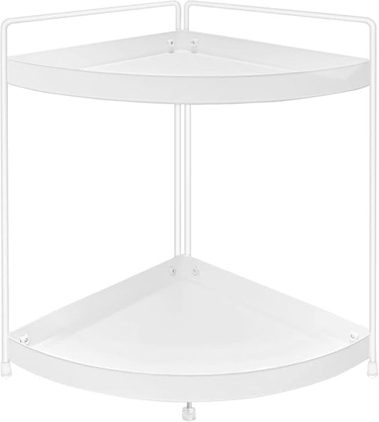 2 Tier Corner Shelf Rack Kitchen Counter Cabinet Bathroom Organizer Makeup Cosmetic countertop Organization and Storage Under Sink Organizers Perfume Trays for Dresser White