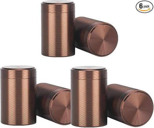 6 Aluminum Tea Tins Canister with Airtight Single Lids,2 oz Tea Canister Dry Storage Caddy Box,Candle Making Kits,Waterproof Mini Tins for Loose Tea,Spices, Coffee,Sugar (Brown)