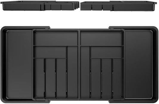 Large Silverware Drawer Organizer-Expandable From 22 to 36in-BPA Free Plastic Utensil Tray for Kitchen-Adjustable Flatware and Cutlery Holder for Spoons Forks Knives