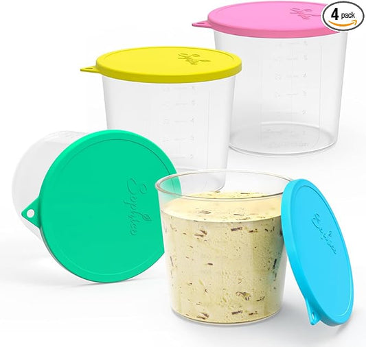 SOPHICO 1.6qt Ice Cream Containers with Silicone Lids, Freezer Food Storage Tubs for Homemade IceCream, Airtight & Dishwasher Safe, BPA Free (4 Pack, Large)