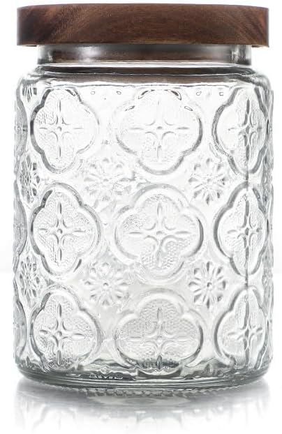 Vintage Glass Jar With Airtight Lid, Spice Jars Overnight Oats Containers Glass Storage Containers Kitchen Storage Containers for Sugar, Coffee, Tea,Candy Cookie,Pasta,Cereal